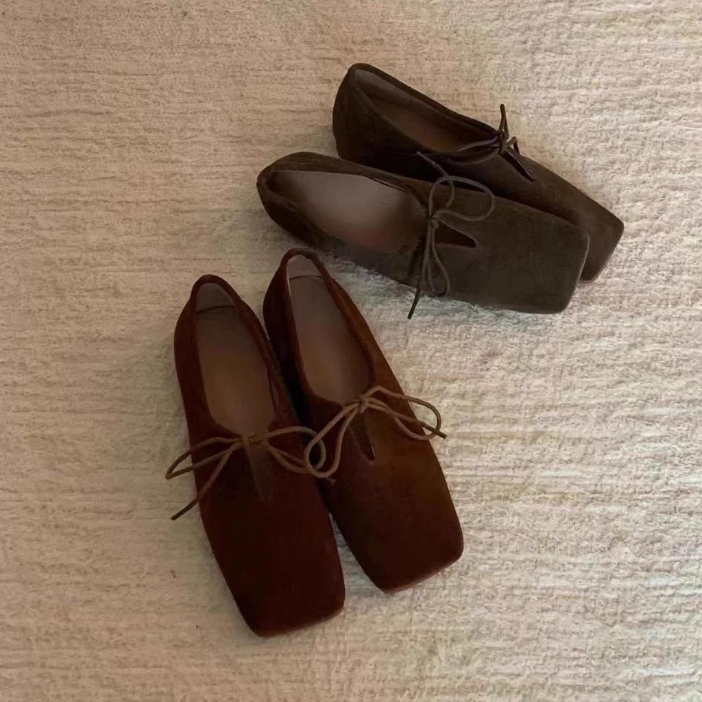 French Retro Niche Square Head Bow Flat Ballet Shoes Single Shoes Women's Spring and Autumn New Mary Jane Loafers