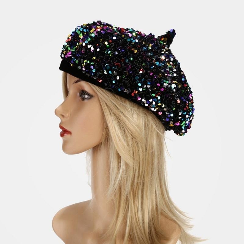 Pailletten Baskenmütze Modische Französische Baskenmütze Elegante Winter Herbst Mütze Damen Winter Kopfbedeckung Für Partys Outdoor Reisen