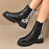 Plus Size Fashion Leopard Print Chelsea Boots Women Thick Sole Non Slip Ankle Boots Woman Autumn Slip On PU Leather Botas Mujer