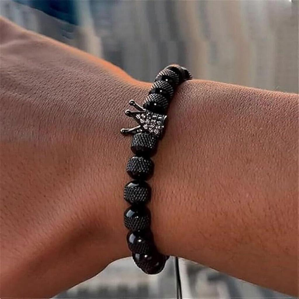 Bracciale Per Il Mio Uomo - Raddrizza La Tua Corona Per Fidanzato Marito, Bracciale Regolabile Con Perline Uomo Corona In Acciaio Inossidabile Regalo Per Anniversario Natale