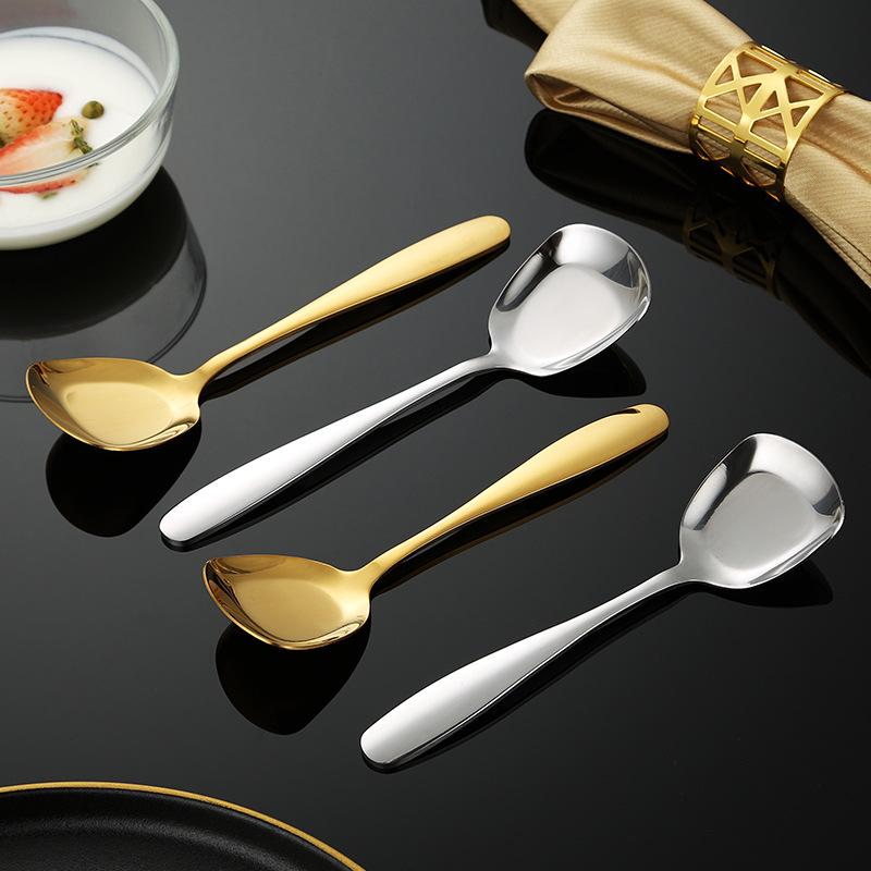304 Stainless Steel Square Head Flat Bottom Spoon - Ideal for Dining, Dessert, and Watermelon.