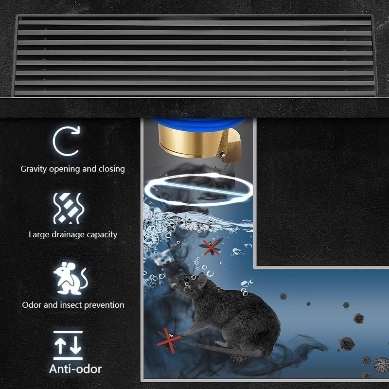 High Quality Bathroom Floor Drain 304 Stainless Steel Rectangular Drain Odor Prevention Shower Drainage Pipe