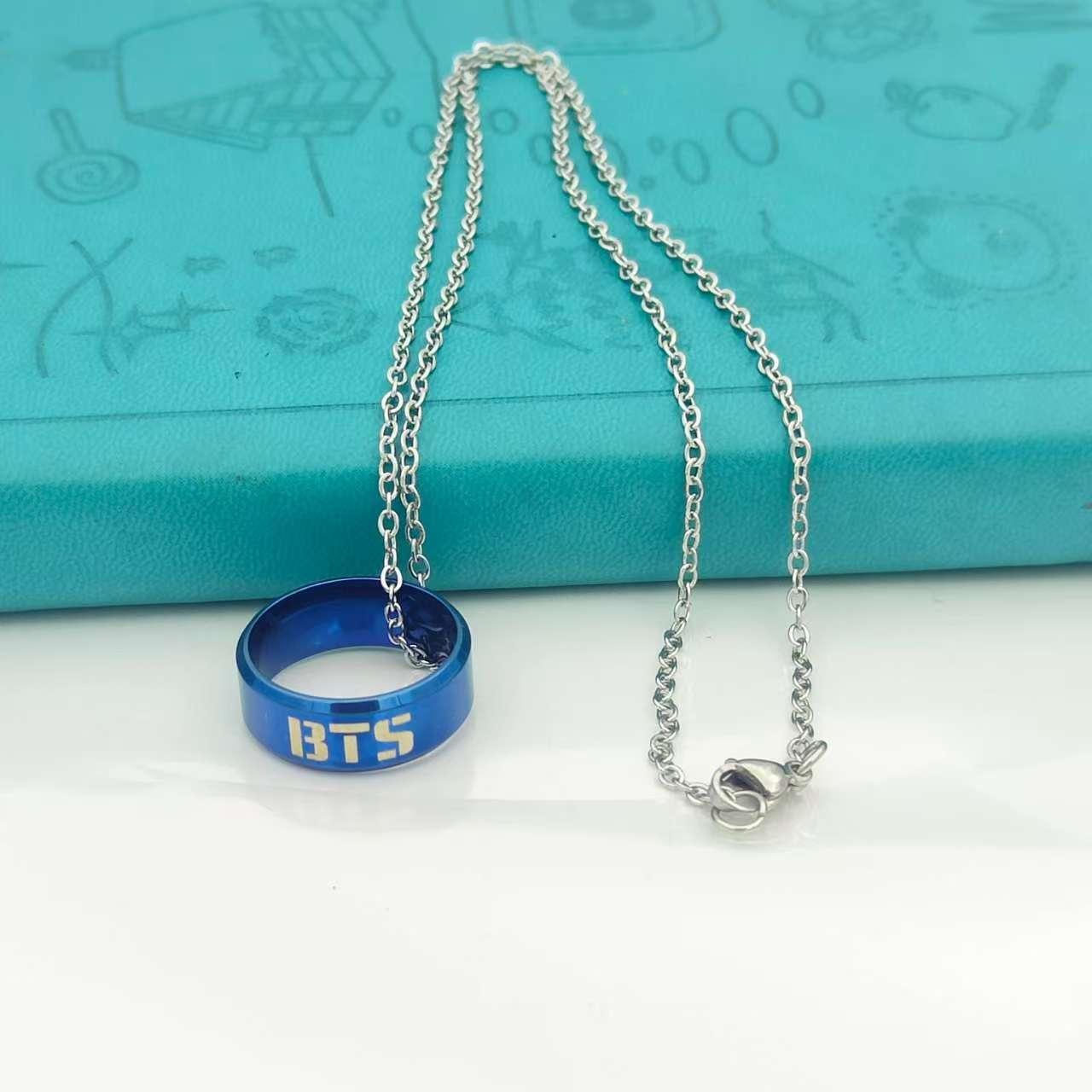 

BTS Engraved Ring Pendant Necklace, Kpop Bangtan Boys Ring Charm Necklace, Kpop ARMY Fans Statement Jewelry 3
