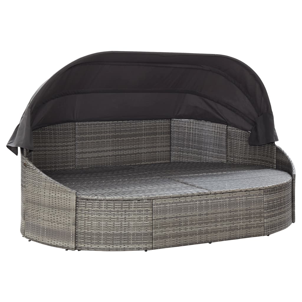 Outdoor Lounge Bed with Canopy Gray