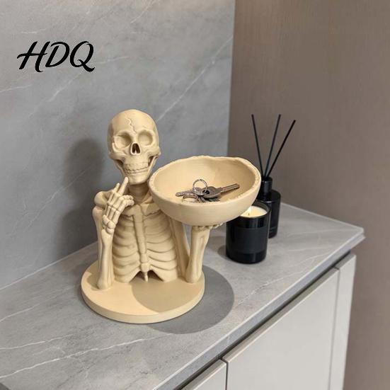 Festival Atmosphere Prop 3D Printed Skeleton Storage Tray Decorative Skull Desktop Organizer for Keys Jewelry Display Dish and Jewelry Unique Gothic