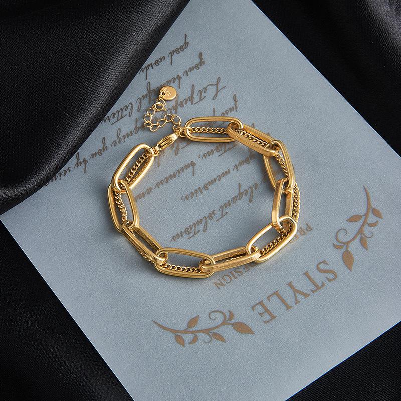 Gold Double Layer Paperclip Curb Chain Bracelet – Bold Industrial Jewelry, Modern Minimalist Gift for Women