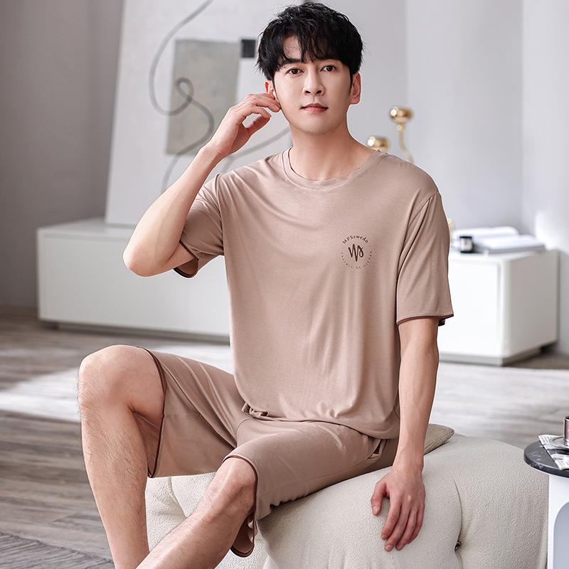 Men's Modal Cotton Pajama Set: Loose Short Sleeve Top & Shorts, Plus Size, Summer Home Wear