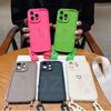 Cute Love Heart Crossbody Necklace Lanyard Strap Soft Case For 16 15 14 13 12 17 Pro Max X XR 16 Plus Solid Color Cover