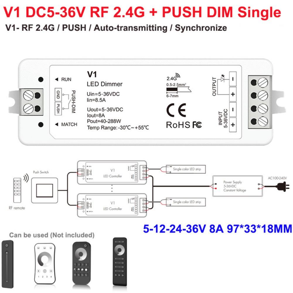 

Professional Constant Voltage LED Controller DIM/CCD/RGB RF2.4GHz Light Strip Driver DC12-24V PWM LED Dimmer Home