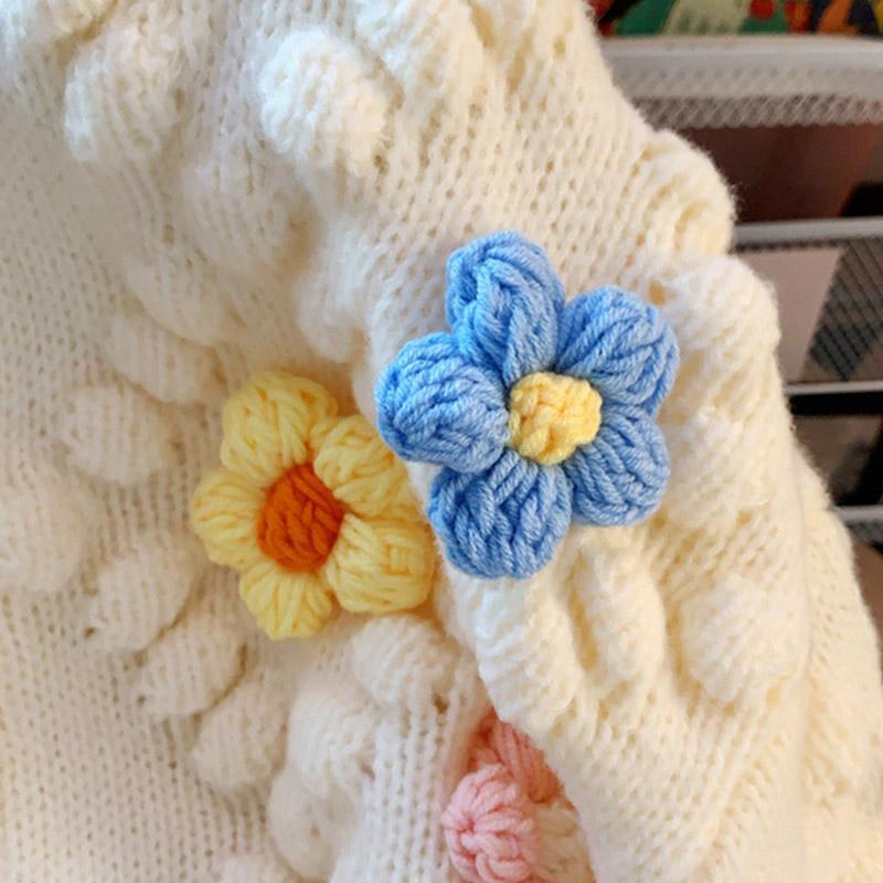 Women's Autumn Winter Flower Embroidery Knitted Cardigan Fashion Long Sleeves Contrast Color Sweater