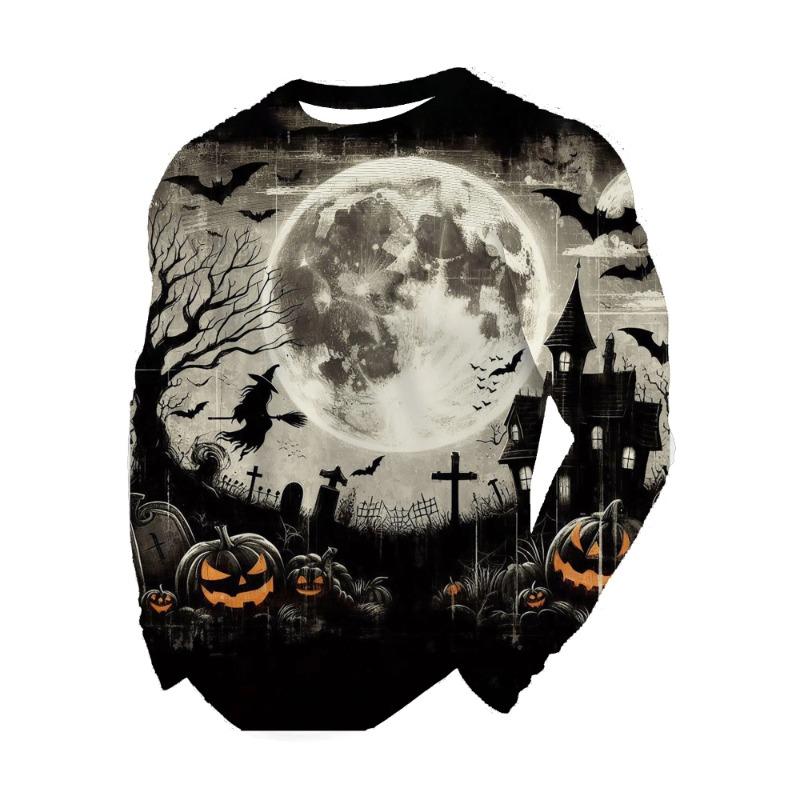 3D Printed Halloween Theme Long Sleeve T-shirts Men's Fashion Tops Casual Party Clothing