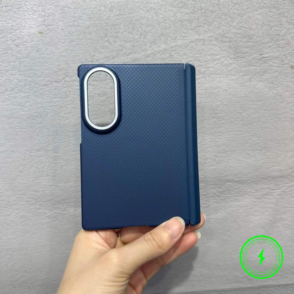 Carcasă de Protecție cu Textură de Fibră de Carbon Kevlar și Balama PC pentru Samsung Galaxy Z Fold 8 Încărcare Wireless Magnetică Husa cu Textură de Piele