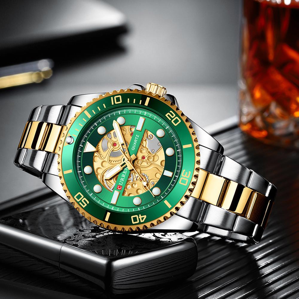 CURREN Fashion Business Men's Watch Quartz Waterproof Night Light Unique Rotating Bezel Luxury Watches