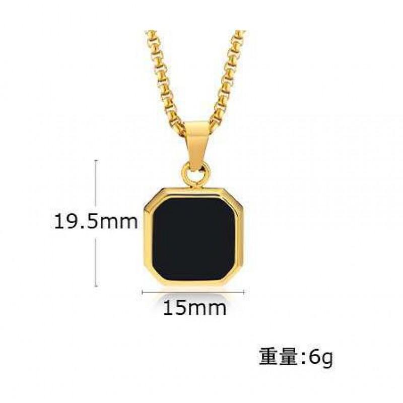 Stainless Steel Square Pendant Necklace Men Long Chain Layered Hip Hop Jewelry Geometric Titanium