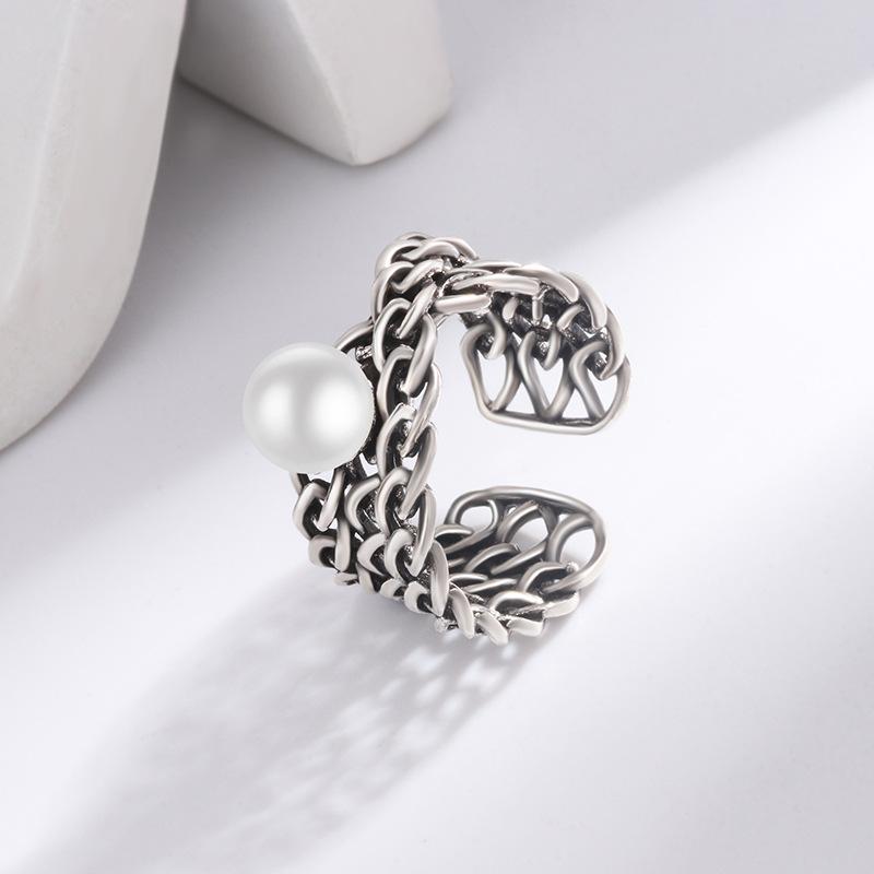 

New Creative Woven Mesh Personality 925 Sterling Silver Jewelry Bird Nest Pearl Exquisite Irregular Opening Rings TYB519 срібний