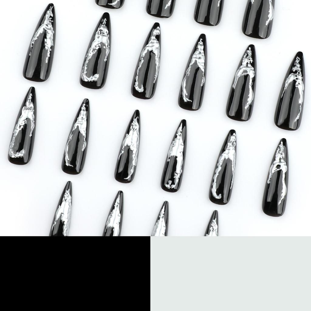 European & American Hot Selling Long Spicy Silver Pointed Wearable False Nails