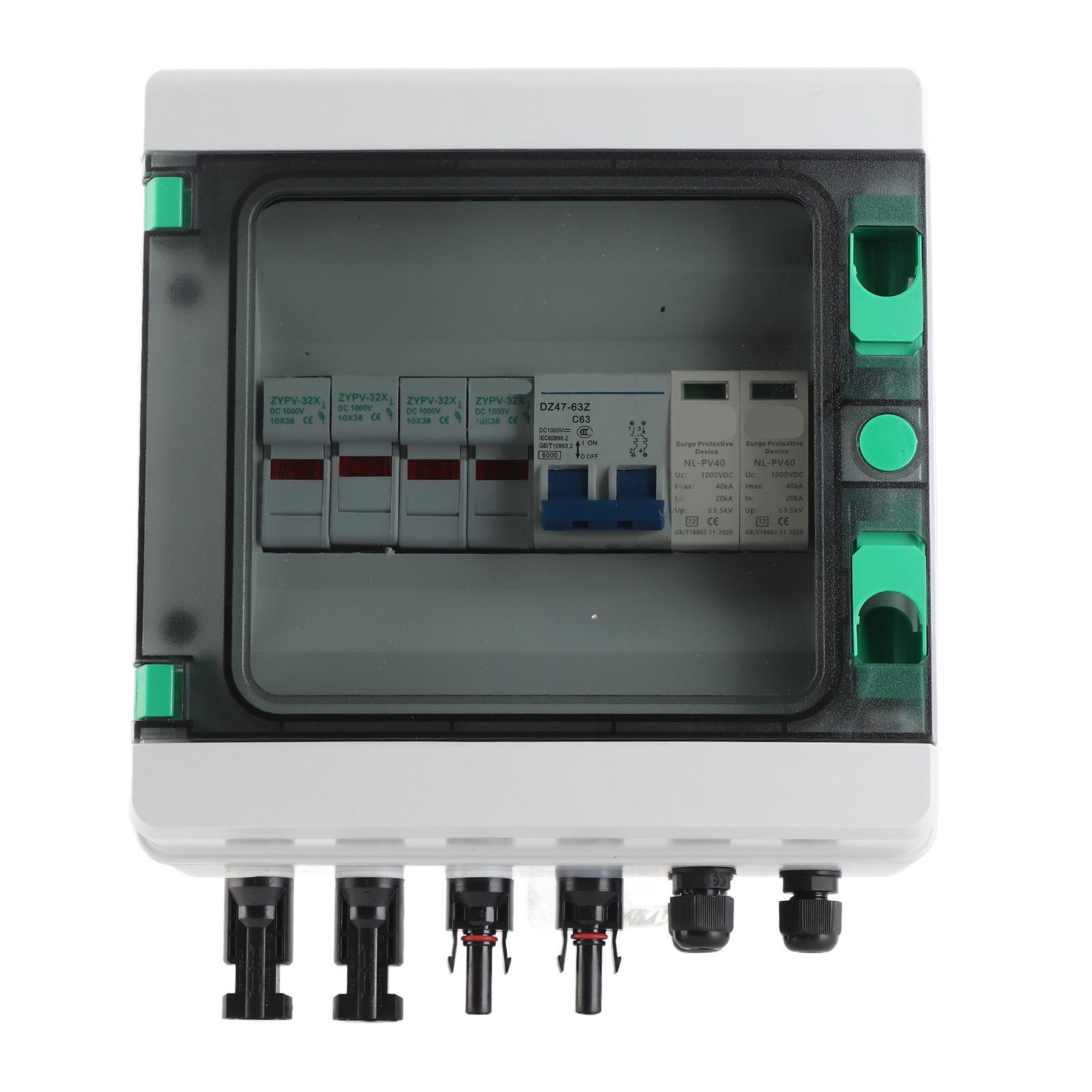 Scatola di Giunzione FV Solare 2 Stringhe Plastica Fusibile 15A Protezione da Fulmini Interruttore Automatico 2 In 1 Uscita DC1000V IP65 Impermeabile