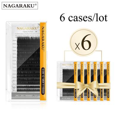 Mix Eyelash Extension NAGARAKU 6 Cases Lot Mix 7-15mm Individual Eyelashes 16 Lines Super Soft Natural