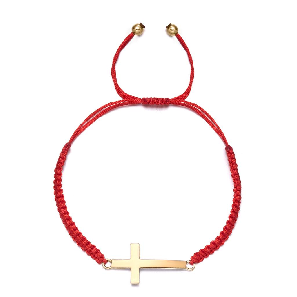 Simple Woven Crucifix Bracelet with Adjustable Length Trendy Braided Handchain Unisex Meditation Jewelry for Daily Wear