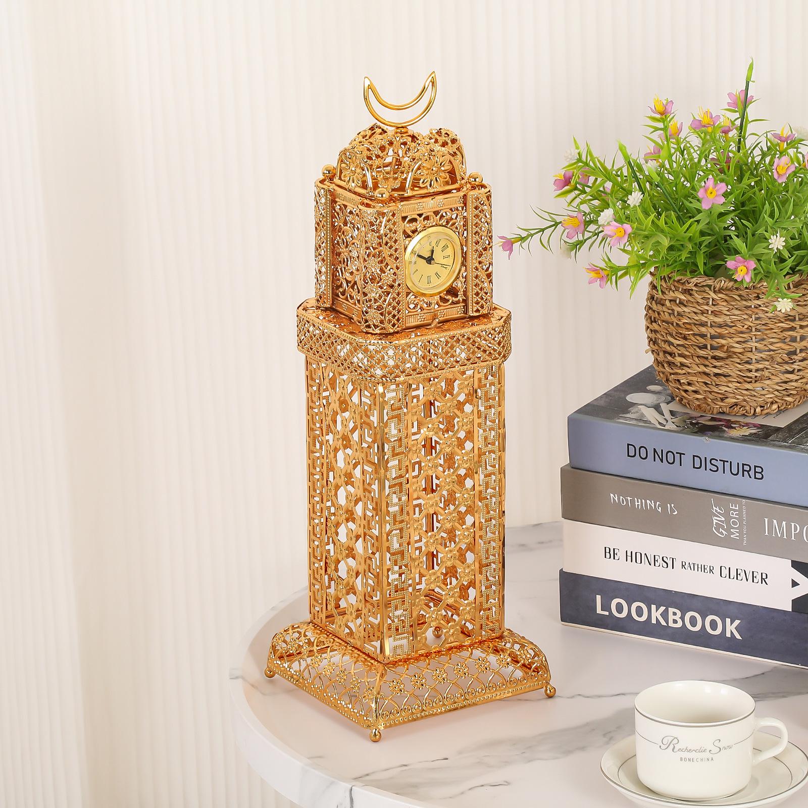Gold Middle Eastern Style Carved Clock Incense Burner
