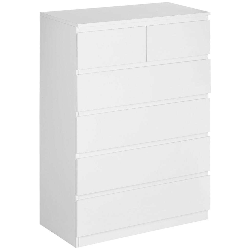 Commode 6 Drawers Storage Furniture Without Handles Minimalist Design 80 X 39 X 115 Cm White