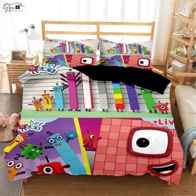 Niedliche animierte Cartoon-Buchstaben 3D-Stereodruck Bettbezug Kissenbezug Bettwäsche-Set Dreiteiliger Bettbezug Kindergeschenk