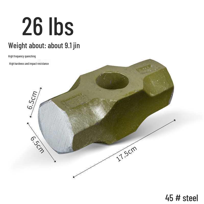 Ciężki duży młot kowalski: Ośmiokątny młotek kamieniarski ze stali przeciwwybuchowej do rozłupywania kamienia i ścian z uchwytem.