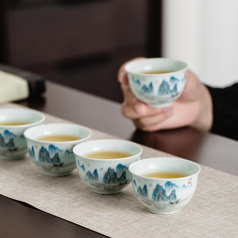 Ceramiczny kubek pojedynczy z malowidłem krajobrazowym, kubek do herbaty, kubek mistrzowski, kubek do degustacji herbaty, kubek do parzenia herbaty, zestaw do herbaty Kung Fu