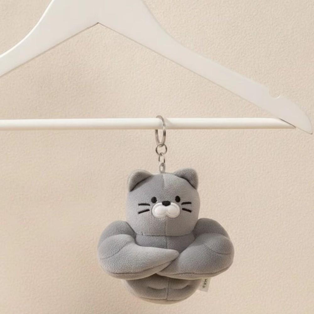 Fluffy Cat Plush Pendant Soft Cartoon Plush Keyring Cute Muscle Cat Plush Keychain  Men