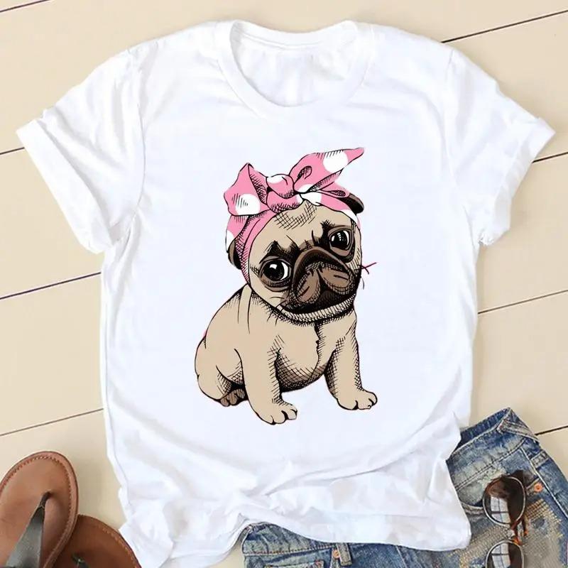Sweet Love Pug Streetwear White Fashion Women T-Shirts Harajuku Kawaii Clothes Short Sleeve Summer Tee Casual Female Tops O-Neck