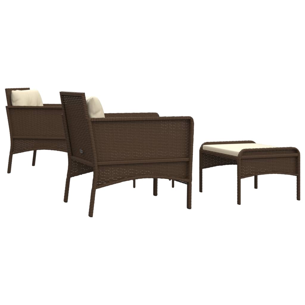 5 Piece Garden Lounge Set with Cushions Brown Poly Rattan