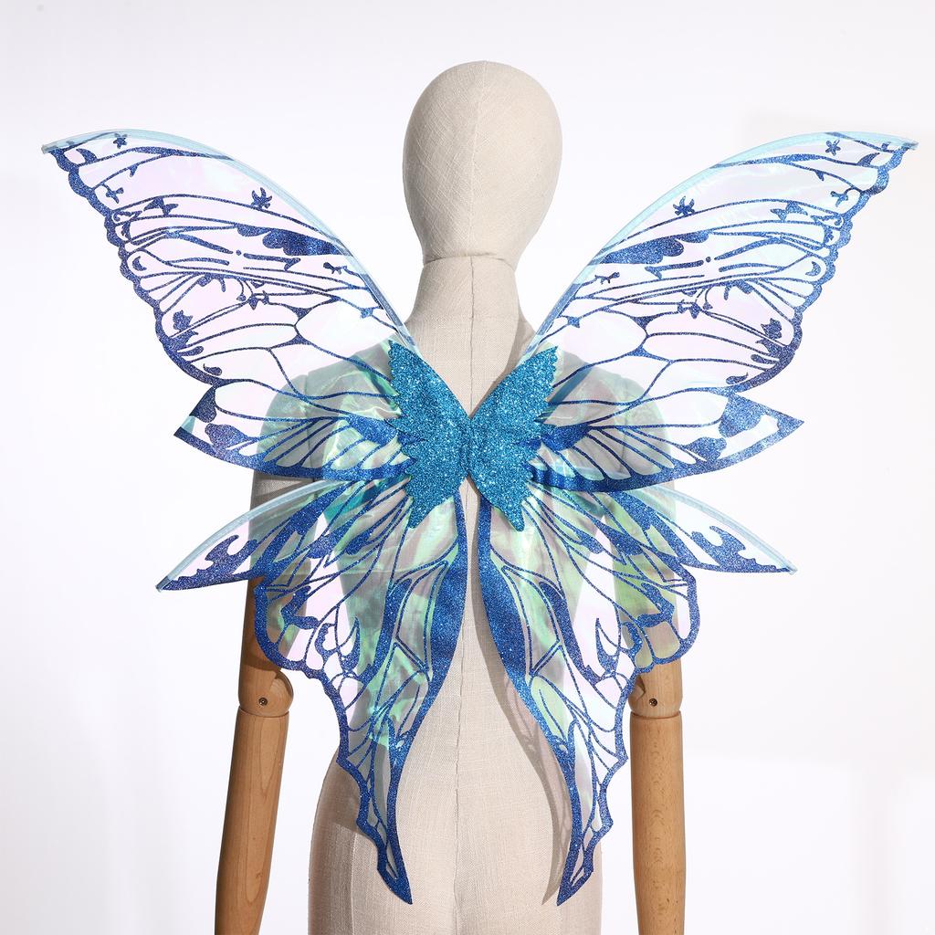 Glittery Butterfly Wings Costume Props - Elastic Strap Gold Stamp Decorated for Themed Party & Photography