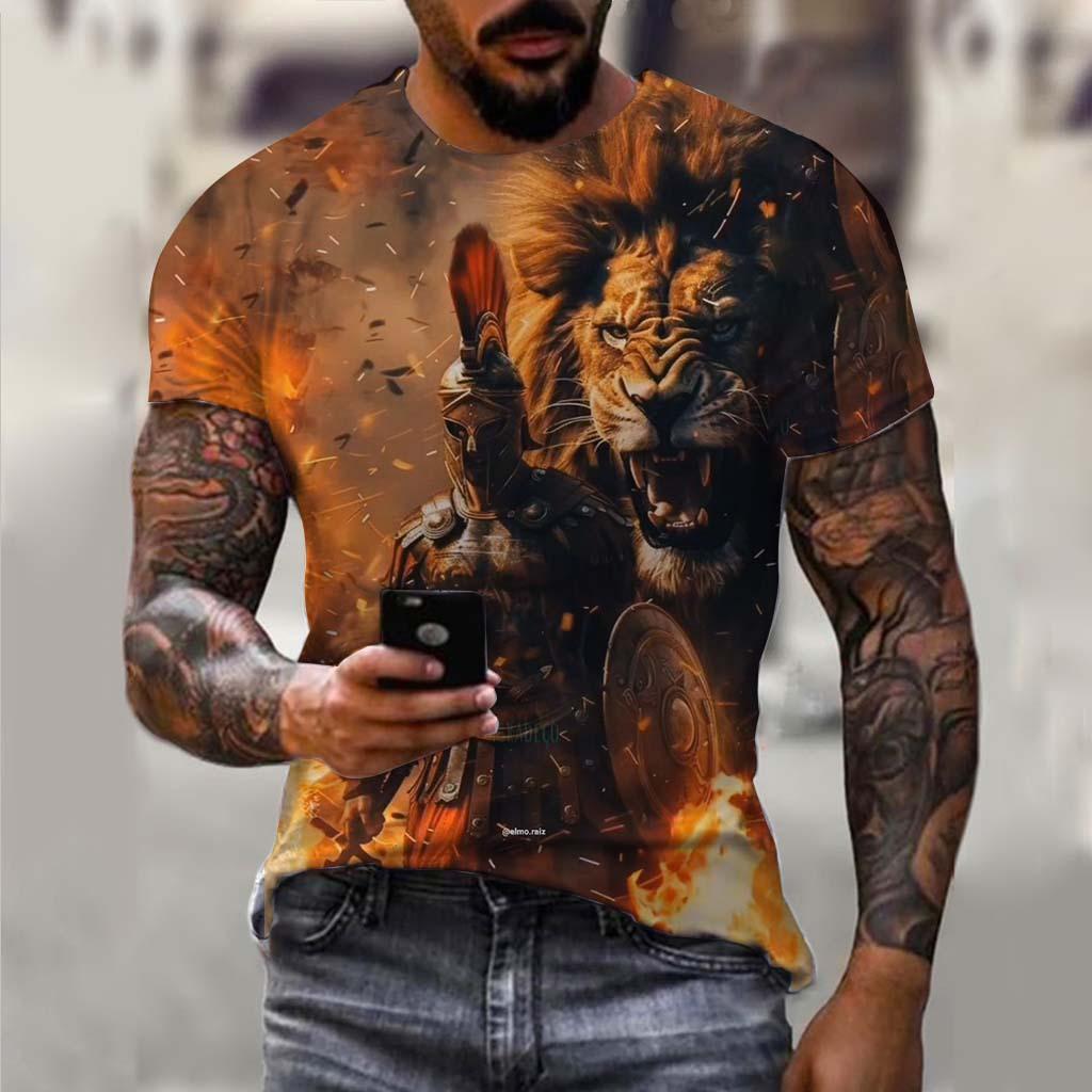 Samurai 3D Printed Short Sleeved T-shirt Summer Breathable Polyester Simple Round Neck Top