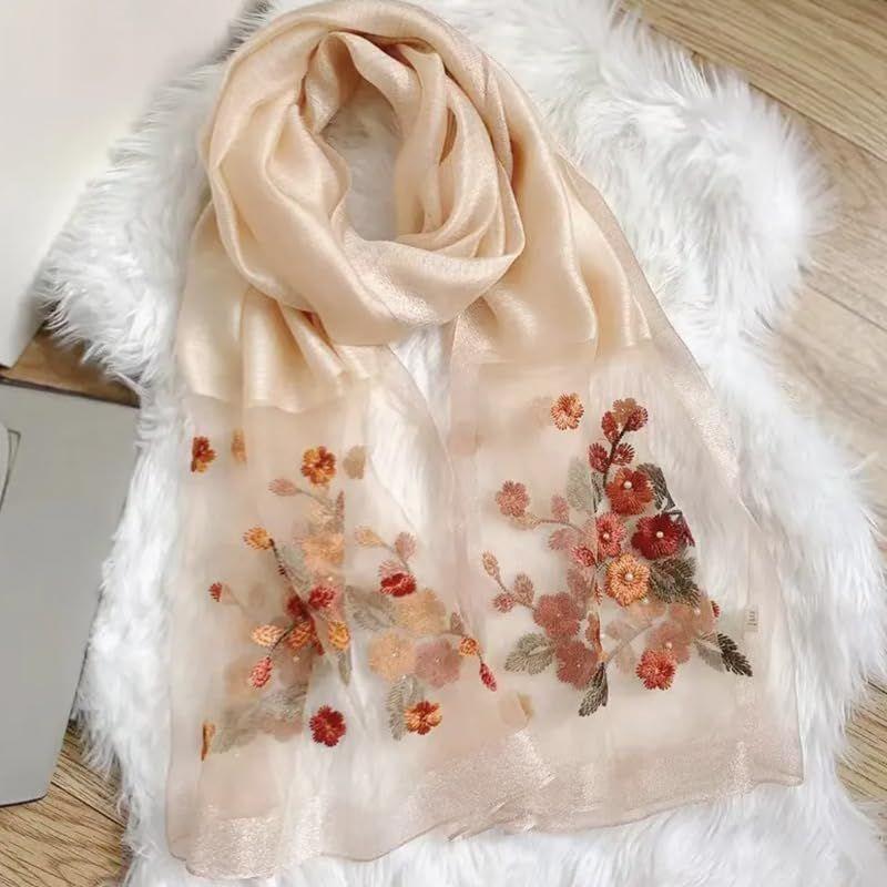 Used Liebendo Large Stole for Women, Silk, Embroidered, Floral Pattern, Shawl, Large Stole, Silk, Women's, Spring/Summer, UV Protection, Gift