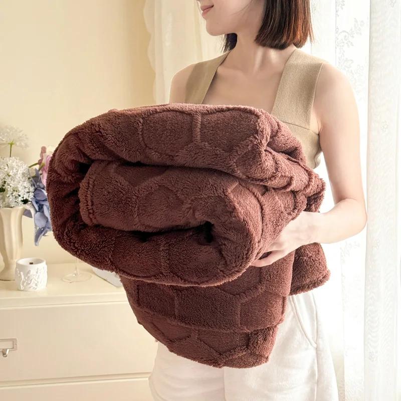 Solid Color Fluffy Blankets Thickened Double Jacquard Blanket Warm Sofa Bed Sheet Cover Chunky Nap Blanket Home Bedroom Decor