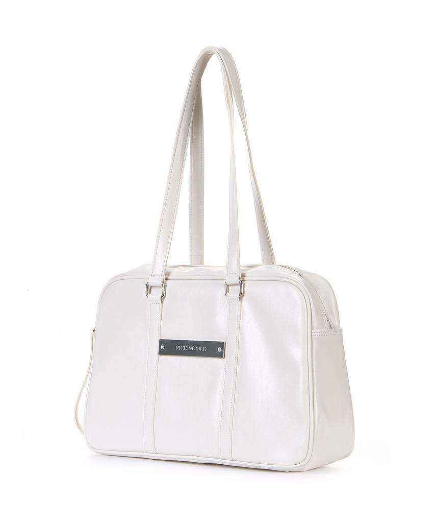 Nick&Nicole Crystal Leather Boston Bag_Cream