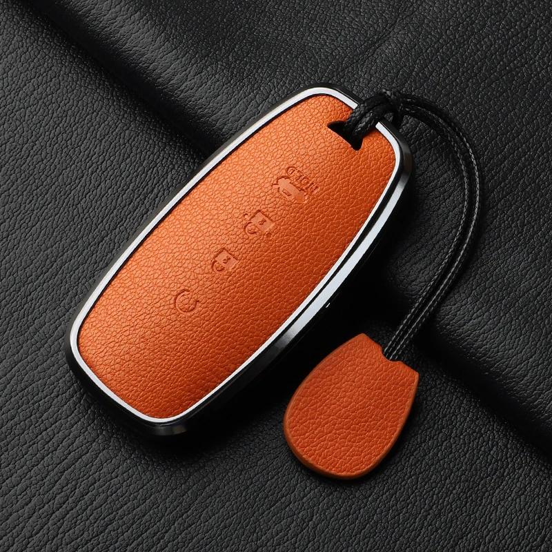 yxkpz10 4 Button Aluminum Alloy Goatskin Car Key Case Cover For Nissan X-trail T33 Qashqai J12 Teana 2022 2023 Car keychain Accessories