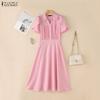 ZANZEA Lässiges Umlegekragen-Sommerkleid mit kurzen Ärmeln für Damen