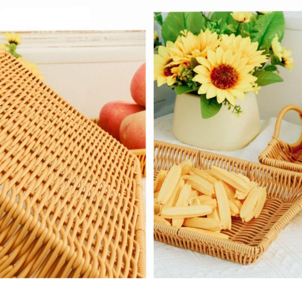 Hardness Rattan Wicker Woven Serving Baskets Khaki Restaurant Serving Tabletop Display