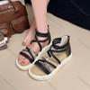 Fashion Comemore Summer New Fashion Rhinestone Flat Bottom Sandals Roman Style Cove Heel Outdoor Sandales Casual Cross Strap Women Shoes