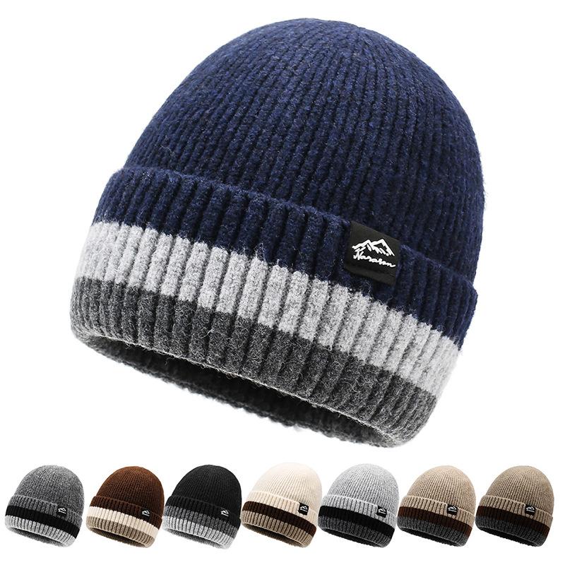 Winter Warm Wool Hat Knitted Pullover Hat Velvet Windproof Ear Protection Hat Thick Biker Hat for Men Women