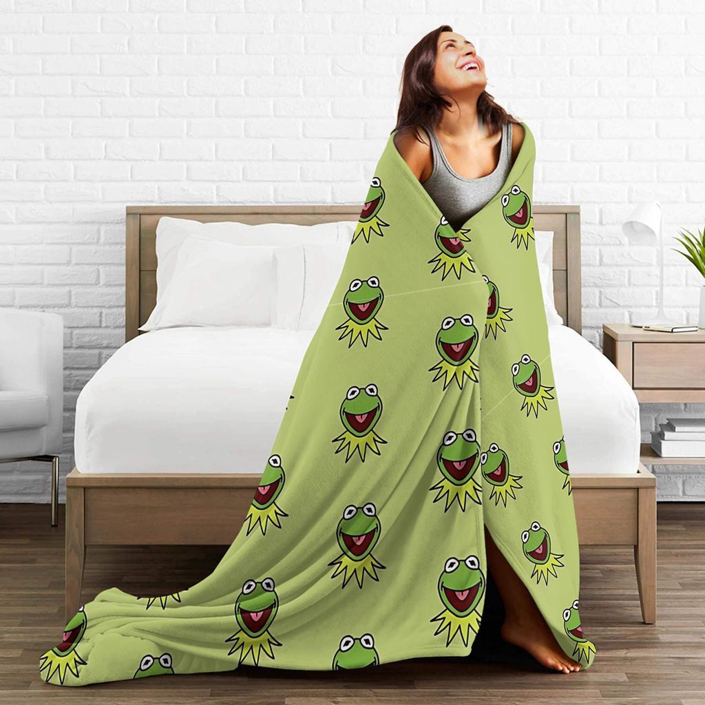 Cute Kermit The Frog Blankets Flannel Soft Throw Blankets for Car Sofa Couch Bedspread