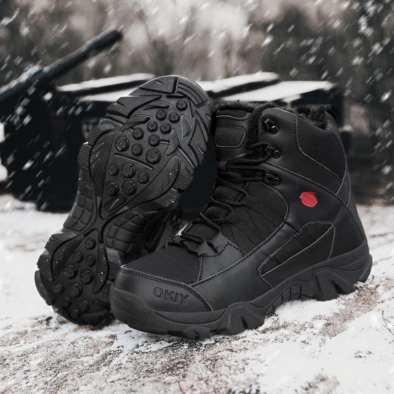 Pánské zimní sametové kotníkové bojové boty – Hřejivé vlnou podšité sněhule pro venkovní a taktické použití