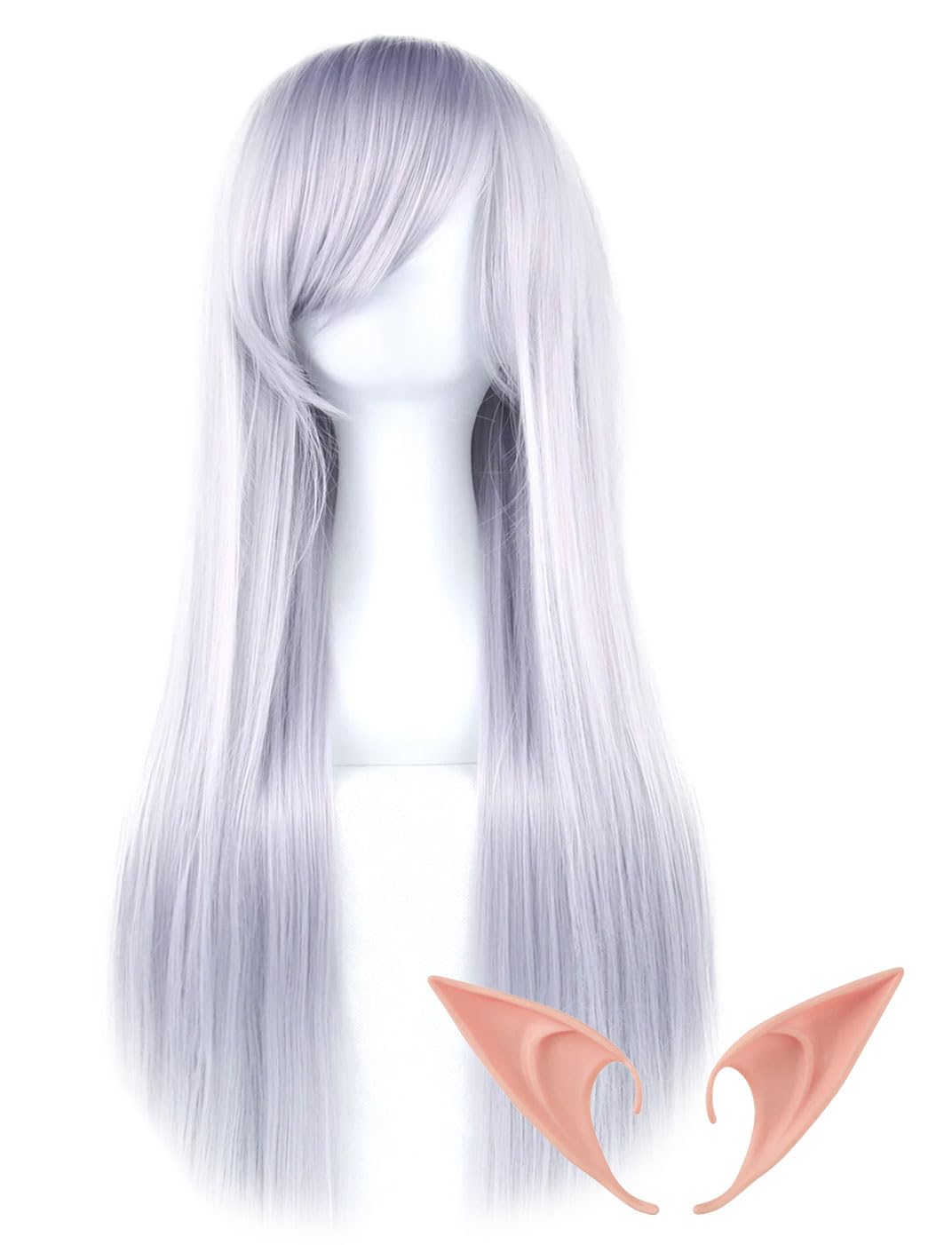 

MORYTRADE Парик Набор Эльфийские Уши Косплей Длинный Прямой Парик Костюм Хэллоуин Серебристый 3 предмета