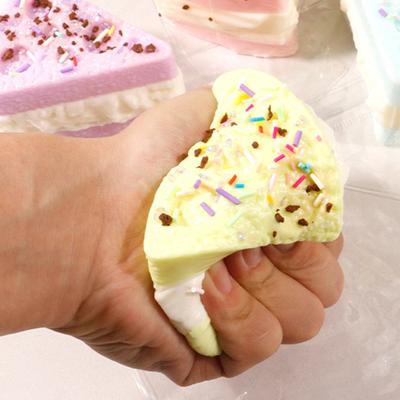 Simulated Food Squeeze Toy Anxiety Relief Stretchy Rice Cake Triangle Cheese Stress Toy Portable Fake Food Decompression Tools