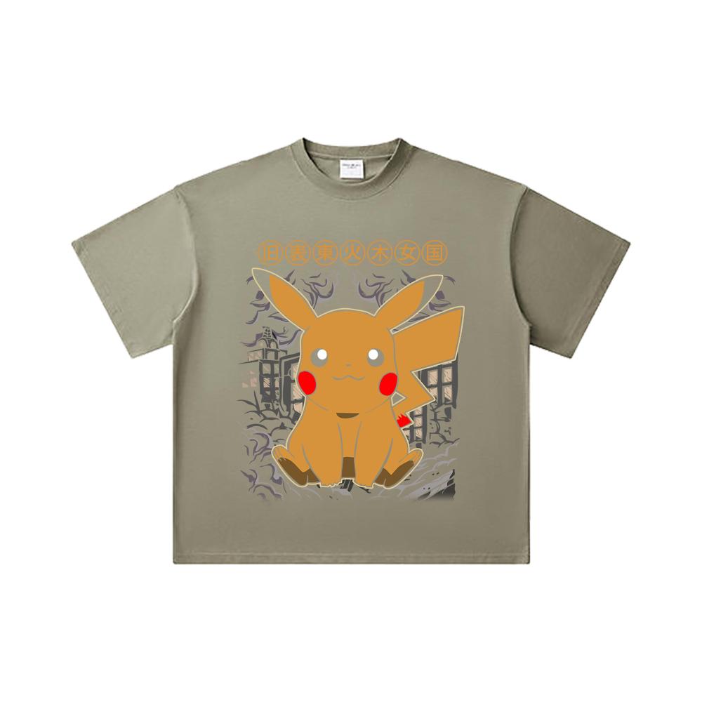 260 GSM Double Yarn 32 Count 100% Cotton Pokemon V22 Pikachu Print Unisex Heavy Cotton T Shirt