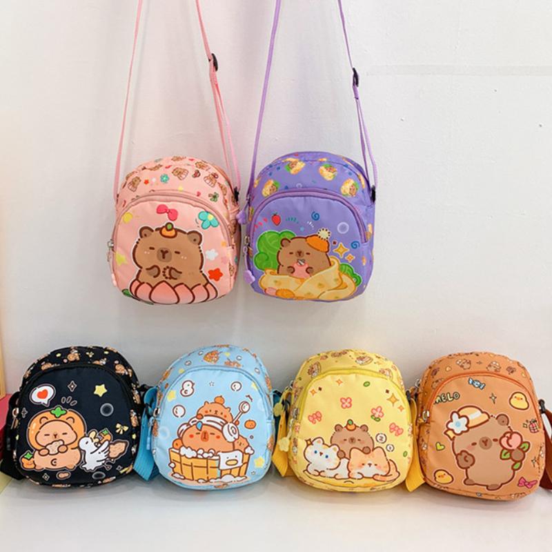 1 Piece Multifunctional Storage Bag Capybara Printed Crossbody Bag Cute Doll Portable Chest Bag Kawaii Kids Gift