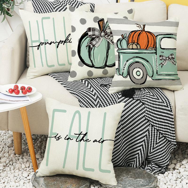 Linen Pumpkin Truck Party Decoration Throw Pillow Cover Autumn Sofa Bedroom Living Room Printed Cushion Pillow