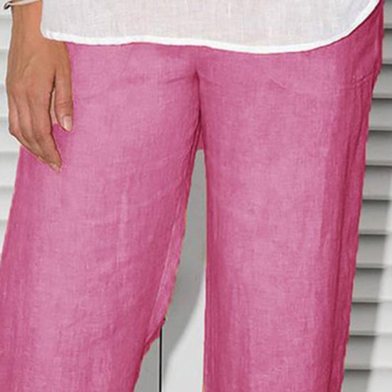 Women Pants Elastic Waist Mid-rise Wide-Leg Casual Pants with Pockets Solid Color