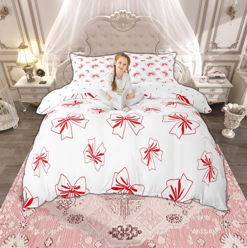 Homewish Girls Bow Knot Duvet Cover Set 2Pcs/3Pcs Princess Style Bedding Ribbon Bow-Tie Bed Cover Set